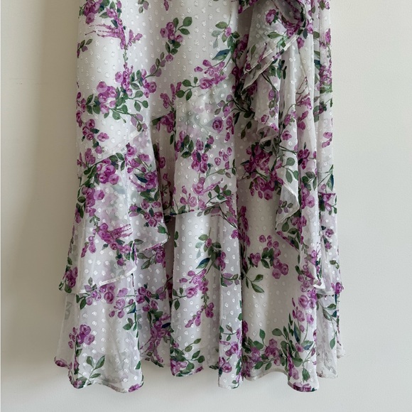 Eliza J Lilac White Floral Wrap Ruffled Tie Front Midi Dress - Picture 5 of 15